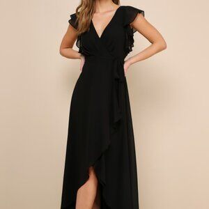Lulus Ravishing Charm Black Ruffled Wrap High-low Maxi Dress - Size S
